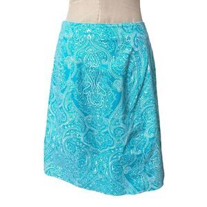 Teal and White Paisley A-Line Skirt by Talbots.  SZ: 6 / EUC